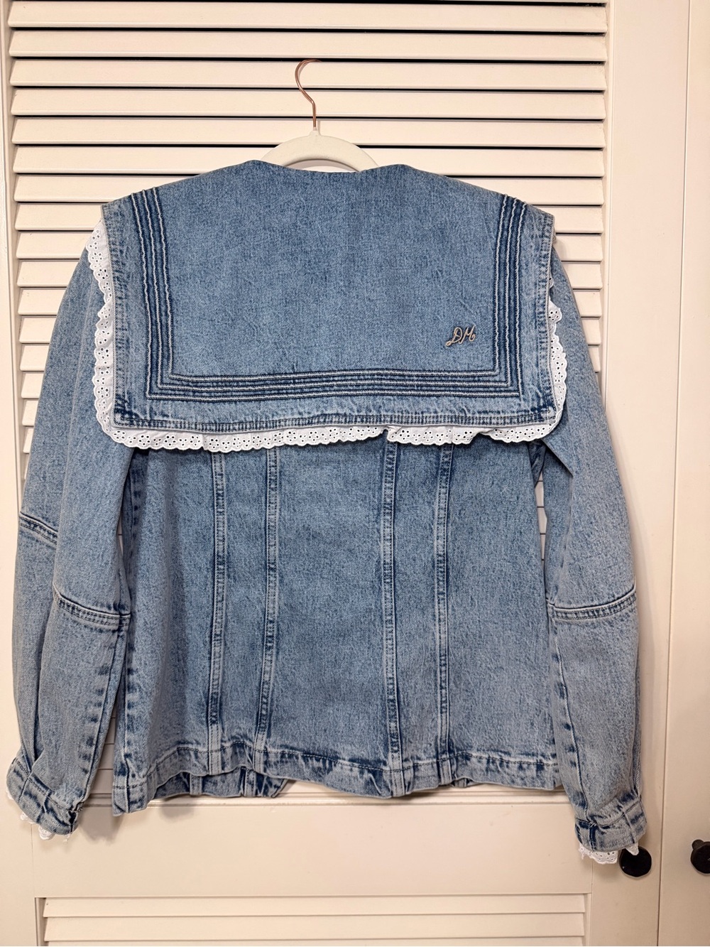 Damson Madder Broderie Anglaise Ruffle Denim Sailor Jacket - Size UK 10/US 6 - Picture 2 of 10